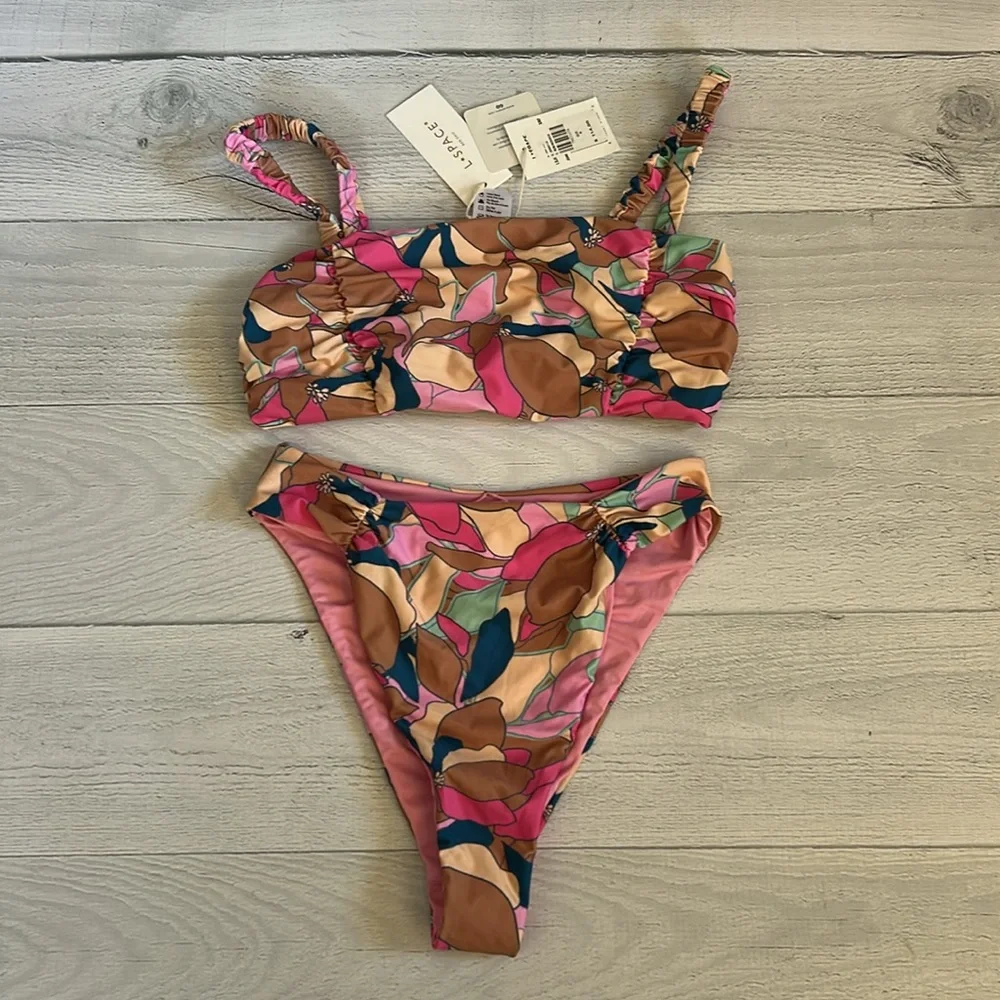 L*Space Bikini Set Joanna Bikini Top Arlo Bottom‎ Size Small Retro Pink Tan
